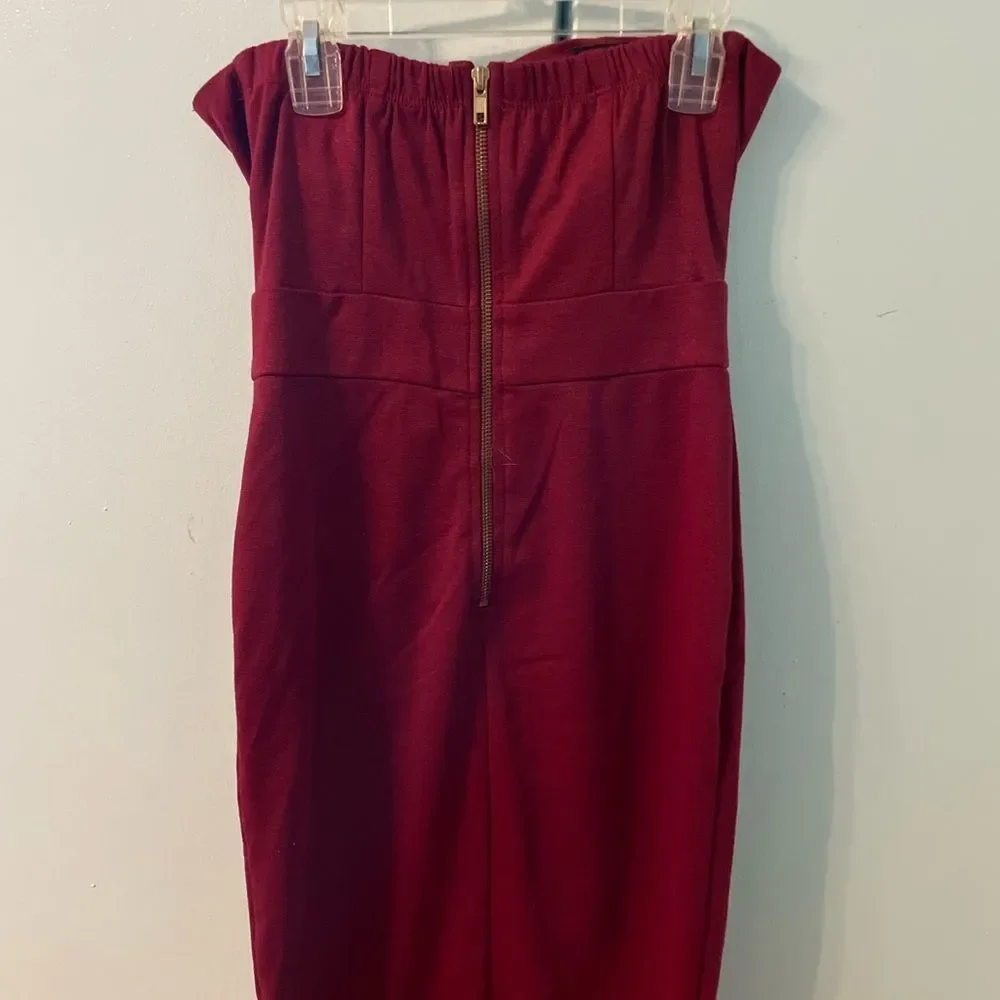 Red Strapless Dress with Gold accent - Picture 2 of 2